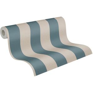 behang strepen blauw en bruin 53 cm x 10.05 m - van Sanders & Sanders