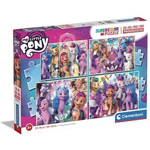 Clementoni 21413 Kinderpuzzels - My Little Pony, Legpuzzel Set 20+60+100+180 Stukjes, 3-5 jaar,multi kleuren