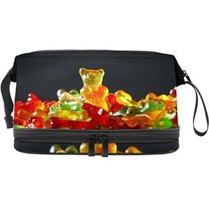 Grote capaciteit reizen cosmetische tas, gouden gummy beer foto, make-up tas, waterdichte make-up tas organisator, Meerkleurig, 27x15x14 cm/10.6x5.9x5.5 in