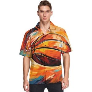 KAAVIYO Aquarel Fire Basketbal Art Shirts voor Mannen Korte Mouw Button Down Hawaiiaans Shirt voor Zomer Strand, Patroon, M