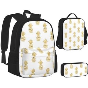 WURTON Camouflage Patroon Print Rugzak School Boekentassen Set Lunch Tas Potlood Case School Rugzakken Meisjes Jongens, Gouden Ananas Achtergrond, Eén maat