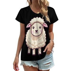 Leuke schapen dames V-hals T-shirts leuke grafische korte mouw casual T-shirt tops 4XL