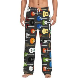 Kleur Akoestische En Gitaren Mannen Lange Lounge Wear Broek Nachtkleding Pyjama Bodems Nachtkleding Met Zakken En Trekkoord, Wit, S