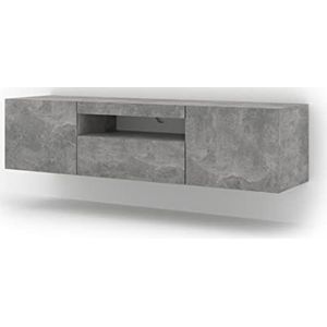 BIM Furniture Aura Lowboard, tv-kast, 150 x 37 x 42 cm, hangend of staand, universele onderkast, televisiekast, tv-meubel, sideboard, hifi-tafel, hangende kast (beton met led)