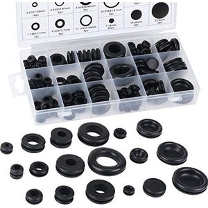 Aussel 18 maten, 125 stuks, zwarte rubberen afdichting, elektrische ladderafdichting, ringassortiment, kit voor het beschermen van draden, stekkers en kabels (125 stuks)