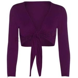 Fashion Valley Womens Tie-Knot Shrug Crop Vest Wrap Bolero Top Plus Size 8-22 UK M/L 12-14 Paars