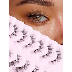 Wimpers Wispy Natuurlijke Kattenwimpers 15 mm Valse Wimpers Wispy Wispy Wimpers 3D Volume Strip Wimpers Dunne Katoenen Band Zachte Nep Wimpers Nertsen Wimpers Pack 7 paar
