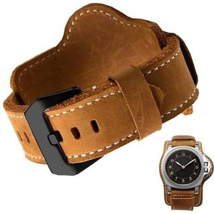 dayeer Retro Dikke lederen horlogebandje voor Panerai PAM380 111 351 mannen Polsband met mat 20mm 22mm 24mm 26mm (Color : Brown-Black Buckle, Size : 24mm)