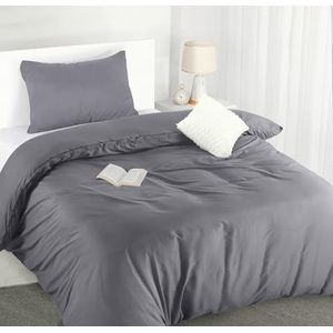Utopia Bedding Beddengoedset van microvezel, dekbedovertrek 135 x 200 cm + 1 kussensloop 50 x 75 cm, grijs