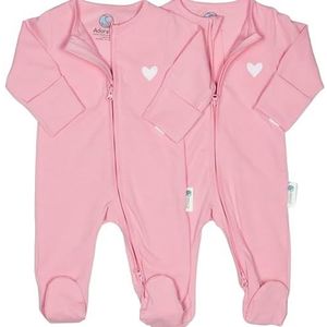 AdoraCub Set van 2 slaappakjes voor baby's, 2-weg ritssluitingen, biologisch katoen, wit, roze met liefdeshart en blauw, zacht, comfortabel, ademend | Pasgeboren maat tot 2 jaar | Verpakt in