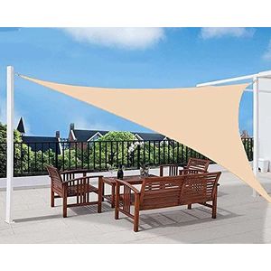 Zonneschermzeil, driehoekig, 4 x 4 x 4 m, zonwering, waterdicht, uv-bescherming, tuin, balkon, terras, camping, outdoor, weerbestendig, met bevestigingskoorden (beige, 4 x 4 x 4 m)