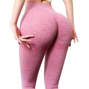 Yogabroek voor dames, nylon, leggings, hoge taille, fitness, lange broek, push-up, bodyshaping panty, sportkleding, trainingskleding (Light Pin