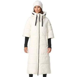 Navahoo Gewatteerde winterjas voor dames, gewatteerde winterjas, lang, warm, capuchon, B988, gebroken wit, XS