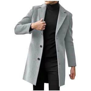 Lange Winterjas For Heren Casual Trenchcoat Effen Wollen Jas Wollen Windjack Revers Overgangsjack Wollen Jack Duffelcoat Met Knopen Winterjas Met Lange Mouwen M-5XL(Light gray,4XL)