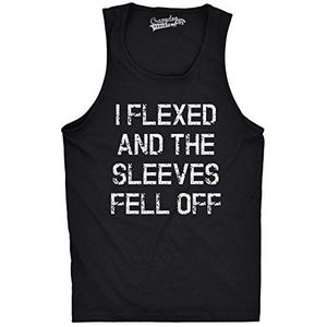 Mens I Flexed and the Sleeves Fell Off Tank Top Funny Sleeveless Gym Workout Shirt (Black) - M