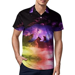Galaxy Bear golfpoloshirt voor heren, zomer, korte mouwen, casual, sneldrogend, S