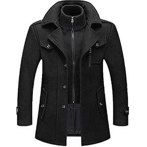 Lange Herfstwollen Jas For Heren Casual Trenchcoat Effen Winterjas Winterjas Met Enkele Rij Knopen Zakelijke Jas Wol Vrije Tijd Herenjassen Opstaande Kraag Overgangsjas M-4XL(Noir,XXL)