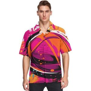 KAAVIYO Roze Schilderen Basketbal Art Shirts Voor Mannen Korte Mouw Button Down Hawaiiaanse Shirt voor Zomer Strand, Patroon, L
