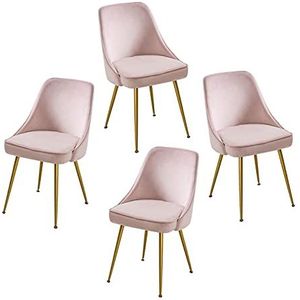 GEIRONV Dining Chair Set van 4, Moderne Ergonomische rugleuning for Restaurant Cafe Lounge Stoel Flanel Metalen stoel Benen Make-up Stoel Eetstoelen (Color : Pink)