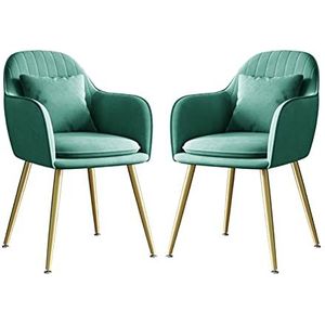 GEIRONV Metalen benen Dining stoel Set van 2, for woonkamer slaapkamer appartement lounge stoel met kussen fluwelen keukenstoel Eetstoelen (Color : Green)