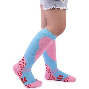 1 paar skisokken voor kinderen, uniseks, katoen, thermosokken voor kinderen, voor jongens en meisjes, dikke versterkte kniekousen, wintersportsokken voor kinderen, actieve kniehoog, kleurrijk, warm,