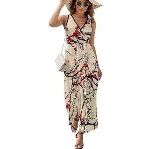 Japanse stijl kersenbloesem dames lange jurk mouwloze maxi-jurk zonnejurk strand feestjurken avondjurken S