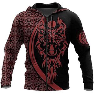 Mannen Viking Celtic Wolf Tattoos Full Zip Hoodie Jas, Nordic Rune Odin Crow Valknut Tattoos Hoodie Pullover Sweatshirt, Winter Vintage Losse Lange Mouwen Tops