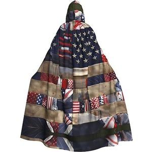 ZISHAK Amerikaanse vlag patchwork unisex vampiercape voor Halloween-liefhebbers - ongeëvenaarde feestkleding voor mannen en vrouwen