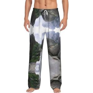 Stone Ladder Heren Lange Lounge Wear Broek Nachtkleding Pyjama Bottoms Nachtkleding Nachtkleding Met Zakken En Trekkoord, Wit, S
