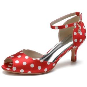 SYDZSW Stippen Naald Bruidsschoenen Hoge Hakken Satijn Sandaal Bride 35-43, Rood, 43 EU