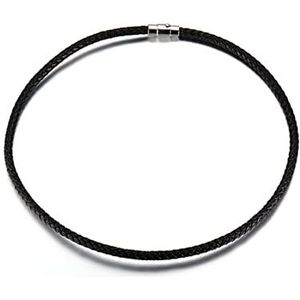 Armbanden, 4MM zwart gevlochten koord touw heren gemaakte lederen ketting for mannen choker zilverkleurige roestvrijstalen magnetische sluiting (Color : 4mm45cm)