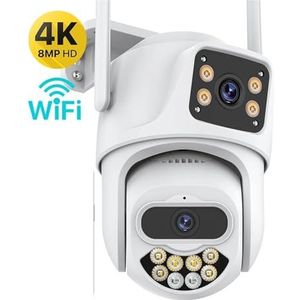 Bewakingscamera, IP Camera 4K 8MP Dual Lens Beveiliging PTZ Camera 4MP HD Dual Screen Outdoor AI Auto Tracking CCTV bewakingscamera(8MP With 64G Card)
