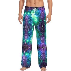 OKFSTY Groen Blauw Paars Galaxy Heren Pyjama Bottoms,Pyjama Polyester Broek Voor Mannen Zachte Lange Lounge Pj Slaap Broek Met Zakken, Wit, M