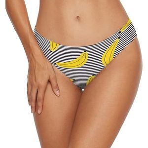Dames badmode bikini broekje geel banaan patroon zwarte streep zwemmen bodem zwemmen slip voor meisjes vrouwen, Meerkleurig, L