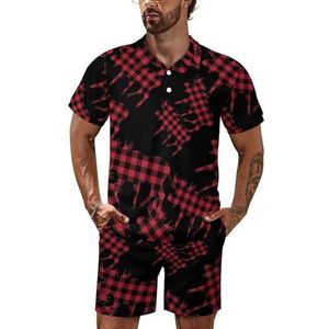 Plaid Moose houthakker Rood Zwart Heren Polo Shirt Set Korte Mouw Trainingspak Set Casual Strand Shirts Shorts Outfit 2XL