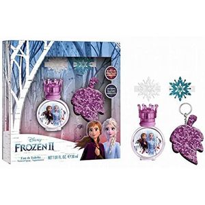 Frozen II geschenkset: Anna & Elsa kinderparfum (30 ml), eau de toilette in mooie glazen flacon met kroonsluiting, 1 sleutelhanger en haarclips