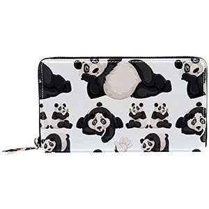 Vrouwen Zip Rond Portemonnee en Telefoon Clutch, Achtergrond met Leuke Panda, Reistas Lederen Clutch Bag Kaarthouder Organizer Polsbandjes Portefeuilles, Meerkleurig, 8.07x1x4.53 in