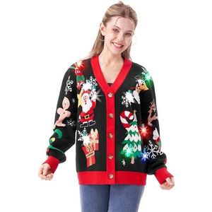 Giggling Getup Lelijke trui voor dames, gebreide kersttrui met Rudolph rendiertrui, Zwart, M