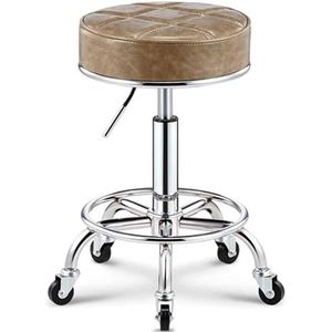 FXLUHAY PU lederen draaibare massagesalon kruk met voetsteun, ronde rollende kruk schoonheid spa stoel, verstelbare hoogte barkruk voor kappers manicure tattoo kapper Hairdre (goud)