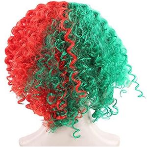 Pluizige pruik, cosplay pruik rood groen synthetisch haar met haarnetje voor Halloween-feest voor cosplay