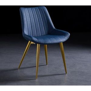 Eetkamerstoel, moderne en eenvoudige eettafel en stoelen met metalen poten en pu lederen zitting en rugleuningen, for keukenlounge vrije tijd woonkamer (Color : Blue, Size : Gold)