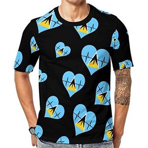 Love Saint Lucia Heartbeat grafisch T-shirt met korte mouwen voor heren ronde hals print casual T-shirt S