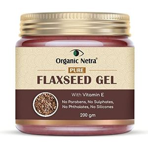 Organic Netra Pure Flaxseed Gel With Vitamin E For Hair & Skin, Strengthens & Nourishes Hair & Skin Health, Safe & Mild for All Skin Type, Reduces Fine Lines & Wrinkles, 200gm