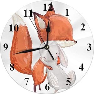 Ronde klokken, vos konijn schattige dieren vos haas konijn knuffel gepersonaliseerde klok retro digitale klok voor café, eetkamer, 25 cm