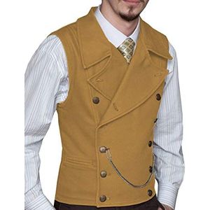 Mens Pak Vest Suede Double Breasted Classic Groomsmen Wedding Vest Lederen Grote Revers, Goud, M