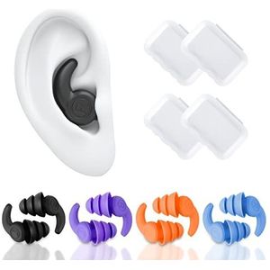 Relota 4 paar oordopjes voor zwemmen, waterdichte, herbruikbare siliconen oordopjes met opbergdoos, ruisonderdrukkende oordopjes voor douchen, slapen, surfen, andere watersporten