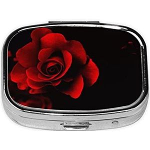 Rode Roos Gedrukt Vierkante Pillendoos Metalen Ijzer Plating Mini Pil Case Draagbare Reizen Pil Organizer Met 3 Compartiment Voor Pocket Portemonnee