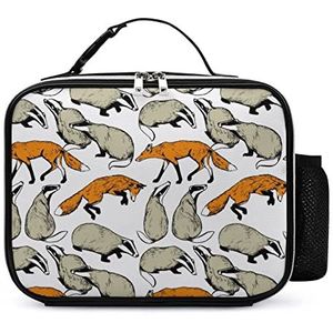 Leuke dassen en vossen patroon draagbare geïsoleerde lunchtassen doos draagtas volwassenen koeltas voor mannen en vrouwen werk picknick