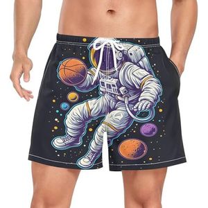 Niigeu Space Astronaut Basketball Balls Zwembroek voor heren, sneldrogend, met zakken, Leuke mode, XXL