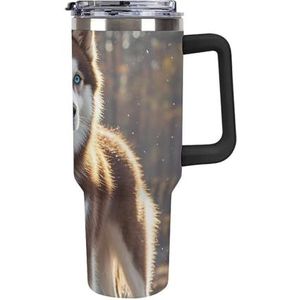 STVNKML 40 oz beker met handvat Husky Dog roestvrijstalen koffiemok herbruikbare reismok lekvrije geïsoleerde autobeker grote capaciteit beker voor reizen, buiten, thuisgebruik (zwart)
